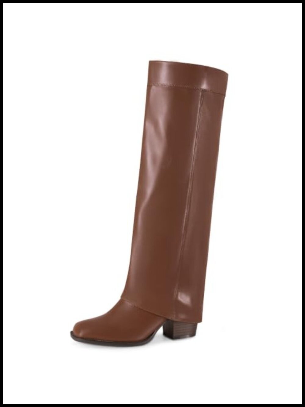 Women's Knee High Fold Over Boots Chunky Block Heel Square Toe Tall PU Boots